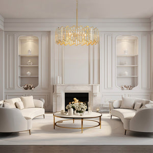 LightFixturesUSA - Modern Glam Brass 6 - Light Crystal Drum Cage Chandelier - Chandelier - Brass - 