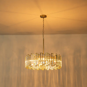 LightFixturesUSA - Modern Glam Brass 6 - Light Crystal Drum Cage Chandelier - Chandelier - Brass - 