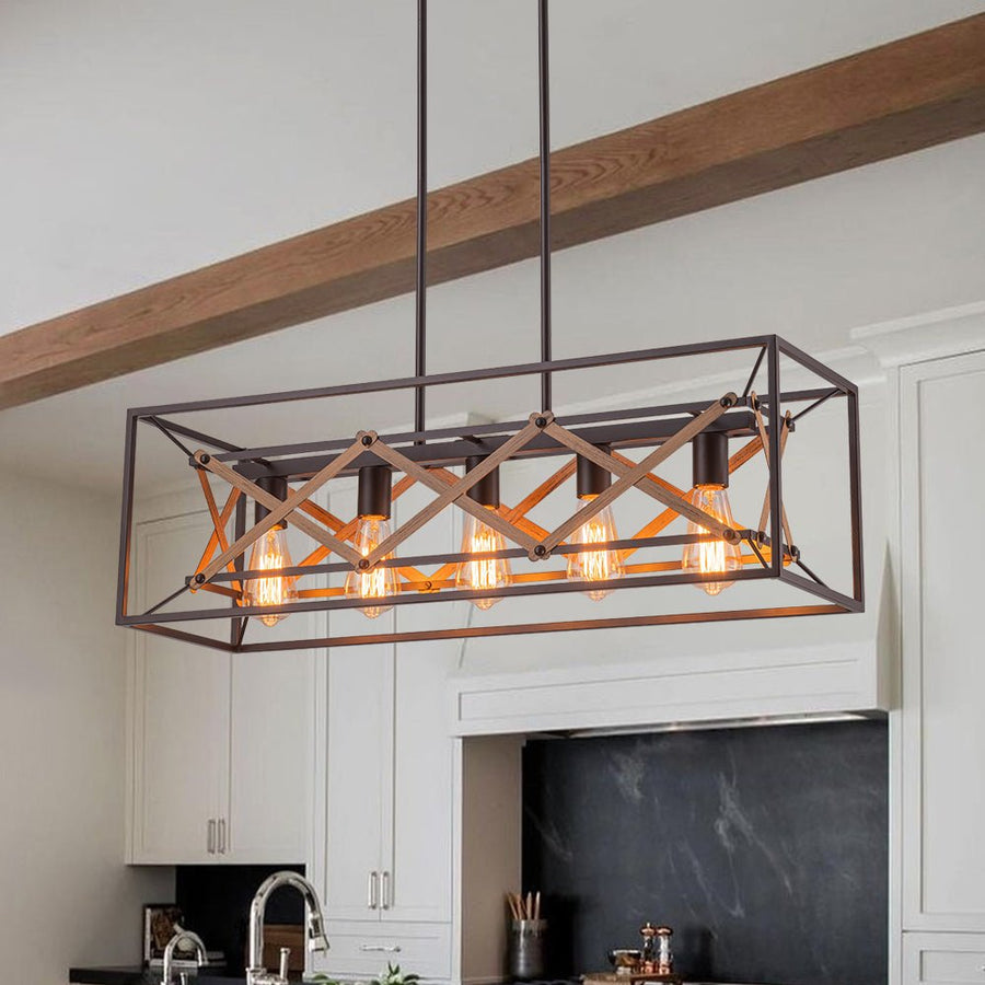 LightFixturesUSA - Modern Industrial Cross Linear Island Chandelier - Chandelier - 5 - Light - 