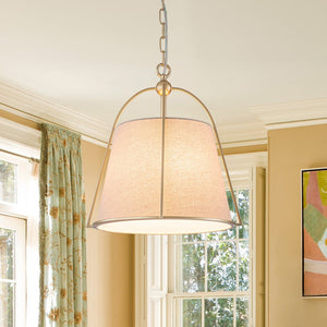 LightFixturesUSA - Modern Ivory Linen Conical Drum Cage Pendant Light - Ceiling Light - 14.6 in. - 
