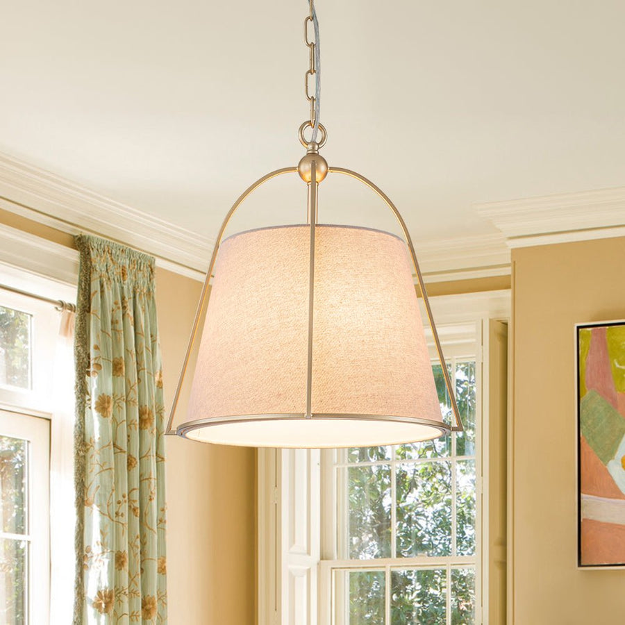 LightFixturesUSA - Modern Ivory Linen Conical Drum Cage Pendant Light - Ceiling Light - 14.6 in. - 