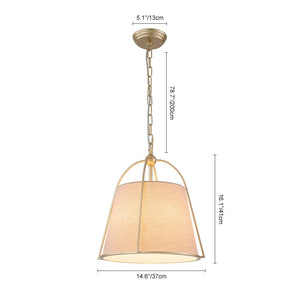 LightFixturesUSA - Modern Ivory Linen Conical Drum Cage Pendant Light - Ceiling Light - 14.6 in. - 