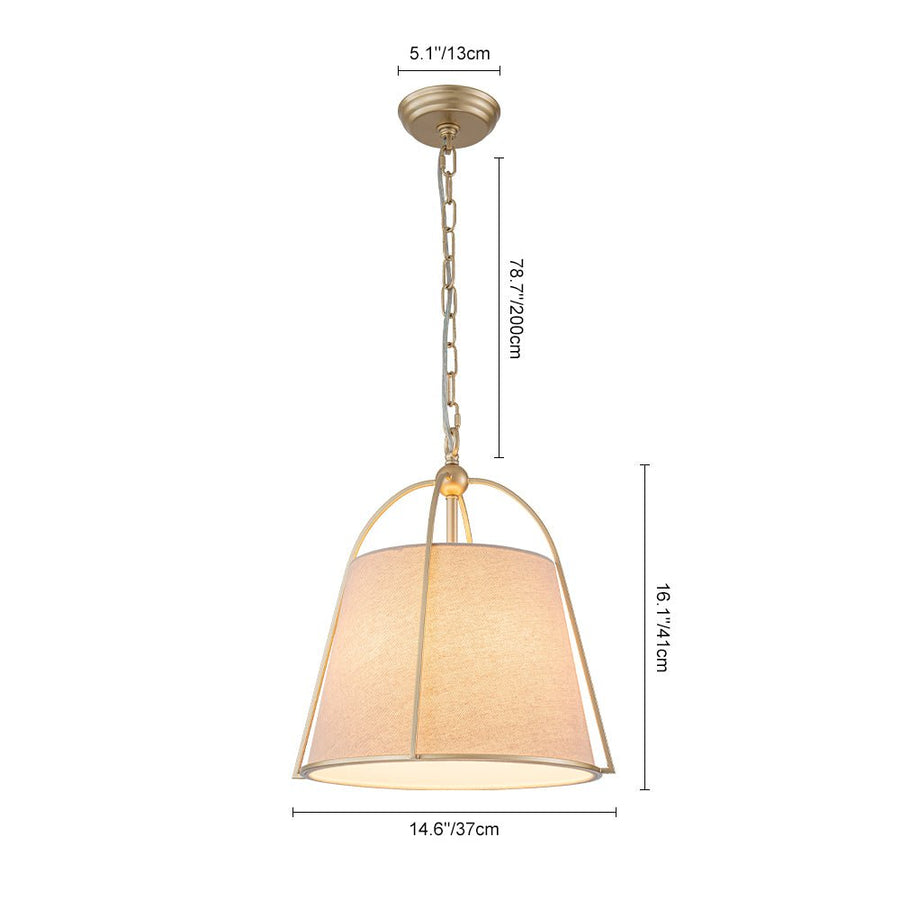 LightFixturesUSA - Modern Ivory Linen Conical Drum Cage Pendant Light - Ceiling Light - 14.6 in. - 