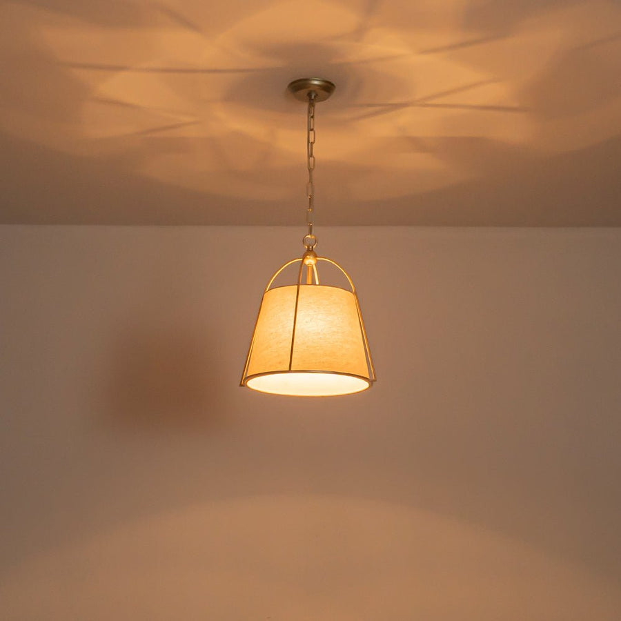 LightFixturesUSA - Modern Ivory Linen Conical Drum Cage Pendant Light - Ceiling Light - 14.6 in. - 
