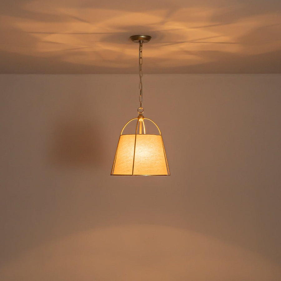 LightFixturesUSA - Modern Ivory Linen Conical Drum Cage Pendant Light - Ceiling Light - 14.6 in. - 
