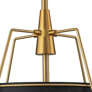 LightFixturesUSA - Modern Linen Conical Drum Cage Pendant Light - Ceiling Light - 15 in. - Black+Brass