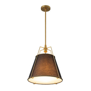 LightFixturesUSA - Modern Linen Conical Drum Cage Pendant Light - Ceiling Light - 15 in. - Black+Brass