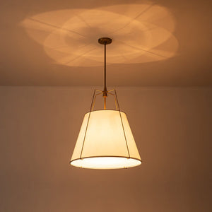 LightFixturesUSA - Modern Linen Conical Drum Cage Pendant Light - Ceiling Light - 15 in. - Black+Brass