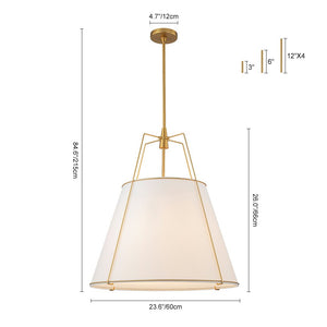 LightFixturesUSA - Modern Linen Conical Drum Cage Pendant Light - Ceiling Light - 15 in. - Black+Brass
