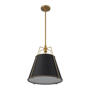 LightFixturesUSA - Modern Linen Conical Drum Cage Pendant Light - Ceiling Light - 15 in. - Black+Brass