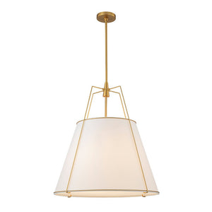 LightFixturesUSA - Modern Linen Conical Drum Cage Pendant Light - Ceiling Light - 15 in. - Black+Brass