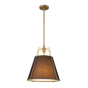 LightFixturesUSA - Modern Linen Conical Drum Cage Pendant Light - Ceiling Light - 23.6 in. - Black+Brass