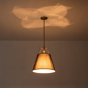 LightFixturesUSA - Modern Linen Conical Drum Cage Pendant Light - Ceiling Light - 23.6 in. - Black+Brass