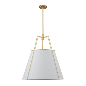 LightFixturesUSA - Modern Linen Conical Drum Cage Pendant Light - Ceiling Light - 23.6 in. - White+Brass