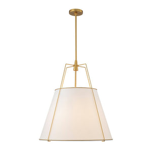 LightFixturesUSA - Modern Linen Conical Drum Cage Pendant Light - Ceiling Light - 23.6 in. - White+Brass