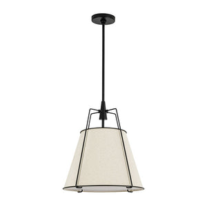 LightFixturesUSA - Modern Linen Conical Drum Cage Pendant Light - Ceiling Light - Black/15 in - 