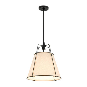 LightFixturesUSA - Modern Linen Conical Drum Cage Pendant Light - Ceiling Light - Black/15 in - 