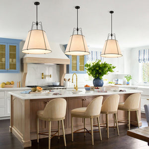 LightFixturesUSA - Modern Linen Conical Drum Cage Pendant Light - Ceiling Light - Black/15 in - 