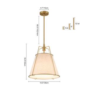 LightFixturesUSA - Modern Linen Conical Drum Cage Pendant Light - Ceiling Light - Black/15 in - 