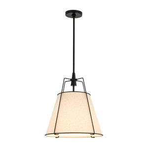LightFixturesUSA - Modern Linen Conical Drum Cage Pendant Light - Ceiling Light - Black/15 in - 