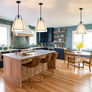 LightFixturesUSA - Modern Linen Conical Drum Cage Pendant Light - Ceiling Light - Black/23 in - 