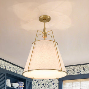LightFixturesUSA - Modern Linen Conical Drum Cage Pendant Light - Ceiling Light - Brass/15 in - 