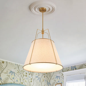 LightFixturesUSA - Modern Linen Conical Drum Cage Pendant Light - Ceiling Light - Brass/23 in - 