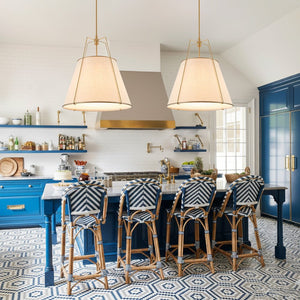 LightFixturesUSA - Modern Linen Conical Drum Cage Pendant Light - Ceiling Light - Brass/23 in - 