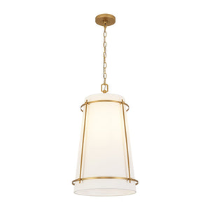 LightFixturesUSA - Modern Mid - Century Fabric Tall Cone Cage Pendant Light - Ceiling Light - Brass - 