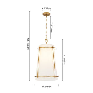 LightFixturesUSA - Modern Mid - Century Fabric Tall Cone Cage Pendant Light - Ceiling Light - Brass - 