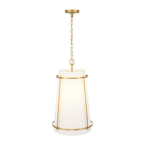LightFixturesUSA - Modern Mid - Century Fabric Tall Cone Cage Pendant Light - Ceiling Light - Brass - 