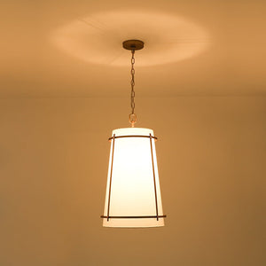 LightFixturesUSA - Modern Mid - Century Fabric Tall Cone Cage Pendant Light - Ceiling Light - Brass - 