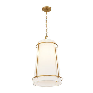 LightFixturesUSA - Modern Mid - Century Fabric Tall Cone Cage Pendant Light - Ceiling Light - Brass - 