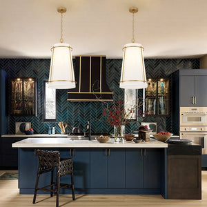 LightFixturesUSA - Modern Mid - Century Fabric Tall Cone Cage Pendant Light - Ceiling Light - Brass - 