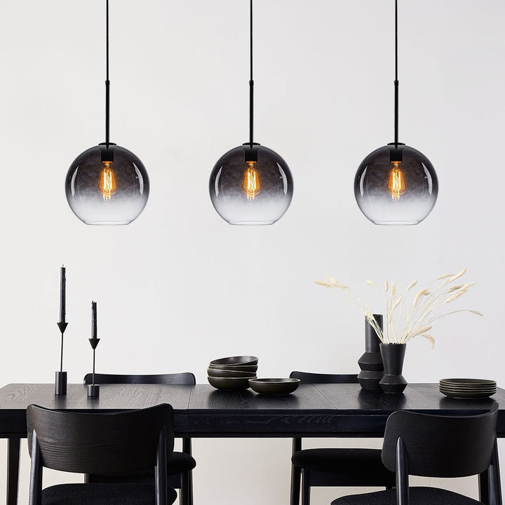 LightFixturesUSA - Modern Minimalist 1 - light Smoked Grey Tinted Glass Globe Pendant - Pendant Light - Black - 