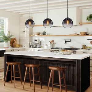 LightFixturesUSA - Modern Minimalist 1 - light Smoked Grey Tinted Glass Globe Pendant - Pendant Light - Black - 