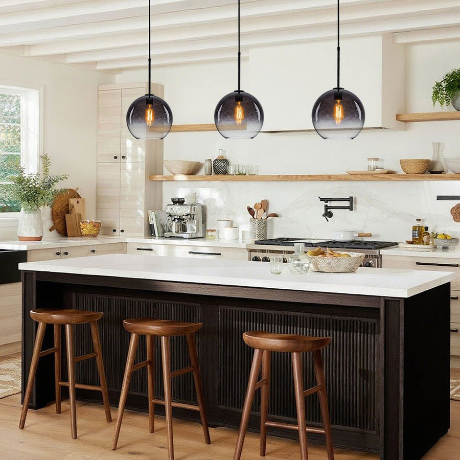 LightFixturesUSA - Modern Minimalist 1 - light Smoked Grey Tinted Glass Globe Pendant - Pendant Light - Black - 