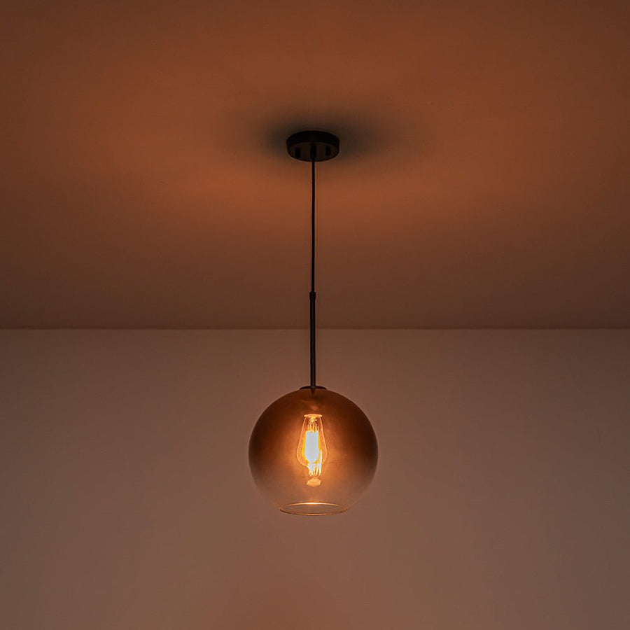 LightFixturesUSA - Modern Minimalist 1 - light Smoked Grey Tinted Glass Globe Pendant - Pendant Light - Black - 