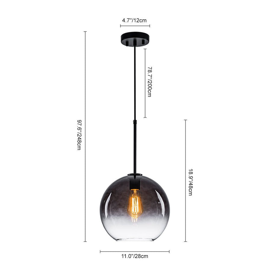 LightFixturesUSA - Modern Minimalist 1 - light Smoked Grey Tinted Glass Globe Pendant - Pendant Light - Black - 