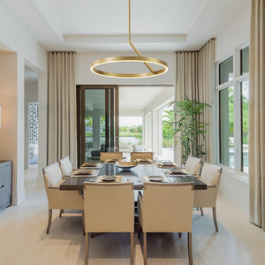 LightFixturesUSA - Modern Minimalist Dimmable LED Circle Pendant Light - Chandelier - Brass - 
