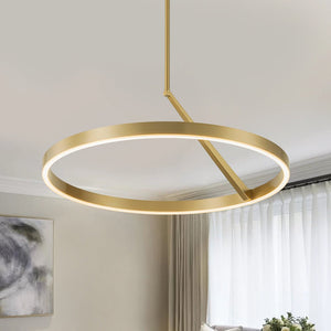 LightFixturesUSA - Modern Minimalist Dimmable LED Circle Pendant Light - Chandelier - Brass - 