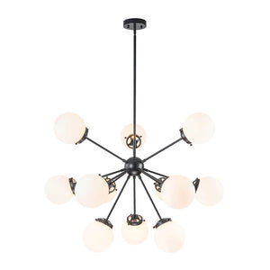 LightFixturesUSA - Modern Opal Glass Globe 12 - light Sphere Sputnik Chandelier - Chandelier - Black - 