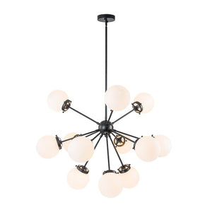 LightFixturesUSA - Modern Opal Glass Globe 12 - light Sphere Sputnik Chandelier - Chandelier - Black - 