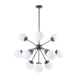 LightFixturesUSA - Modern Opal Glass Globe 12 - light Sphere Sputnik Chandelier - Chandelier - Black - 