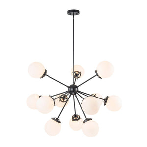 LightFixturesUSA - Modern Opal Glass Globe 12 - light Sphere Sputnik Chandelier - Chandelier - Black - 