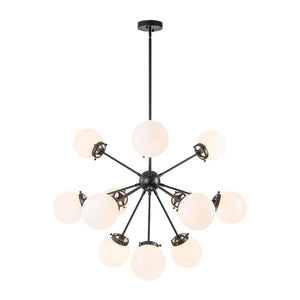 LightFixturesUSA - Modern Opal Glass Globe 12 - light Sphere Sputnik Chandelier - Chandelier - Black - 