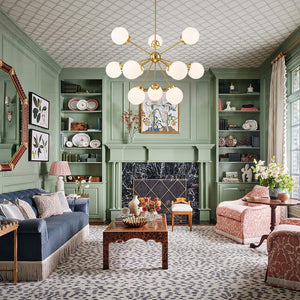 LightFixturesUSA - Modern Opal Glass Globe 12 - light Sphere Sputnik Chandelier - Chandelier - Brass - 