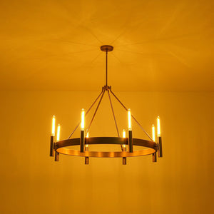 LightFixturesUSA-Modern Oversized 8-Light Brass Metal Wagon Wheel Chandelier-Chandelier-45.3-