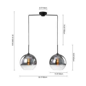 LightFixturesUSA-Modern Polished Gradual Smoked Glass Globe 2-Light Pendant-Pendant Light-Smoked Glass-