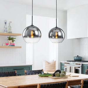 LightFixturesUSA-Modern Polished Gradual Smoked Glass Globe 2-Light Pendant-Pendant Light-Smoked Glass-